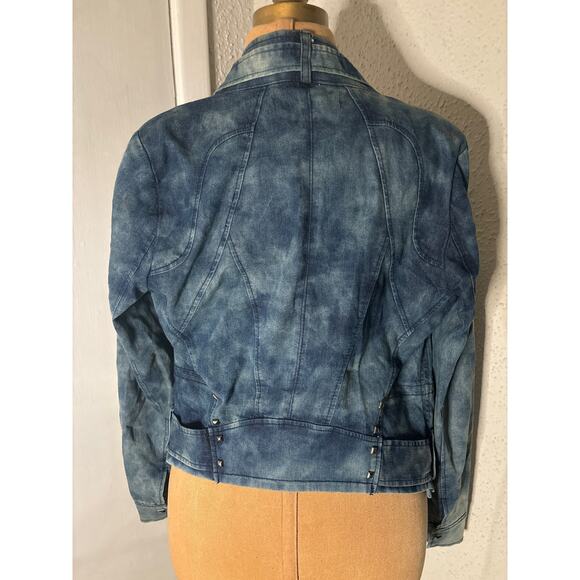 Studded Denim Moto Jacket Forever 21 M  Bikercore Festival Streetwear Rocker - Picture 2 of 11